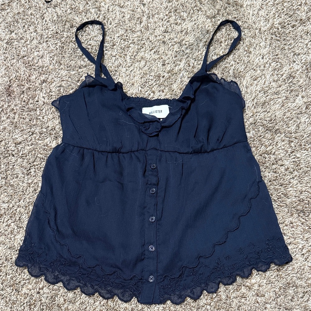 Hollister Dark Blue baby doll top with Button Front
